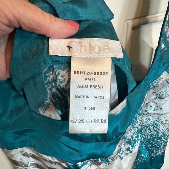 Chloe France Designer Women’s Silk Metallic Blouse Tank Aqua Fresh L7661 EU 36 4 - Picture 2 of 9